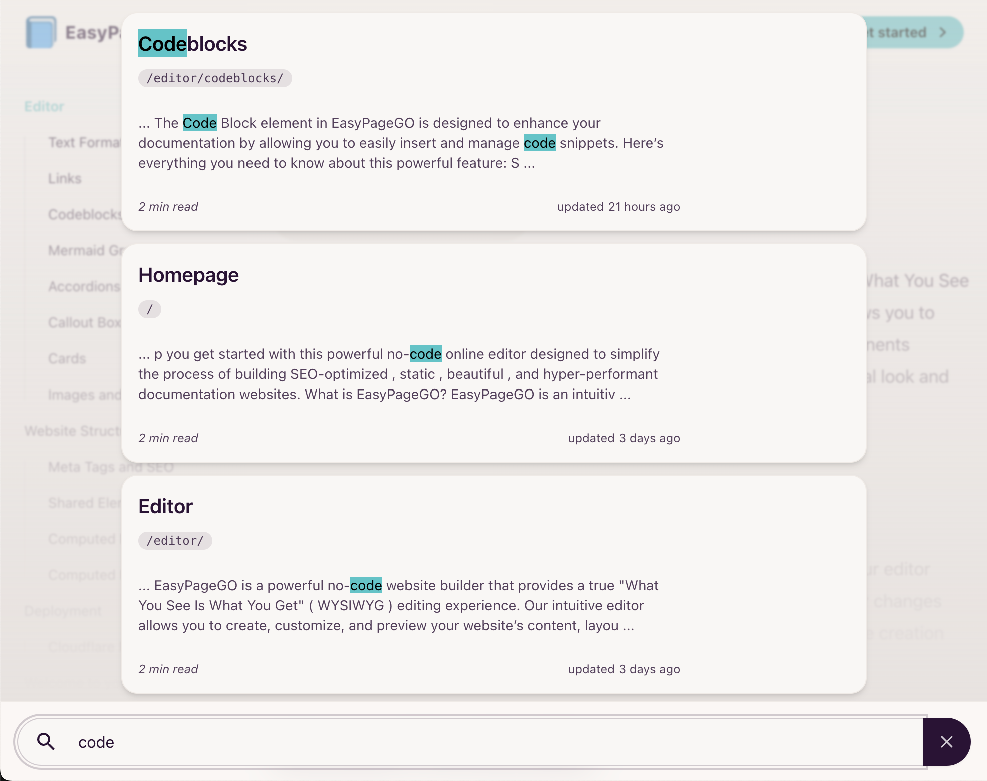 A screenshot of the dashboard representing a codeblock element.